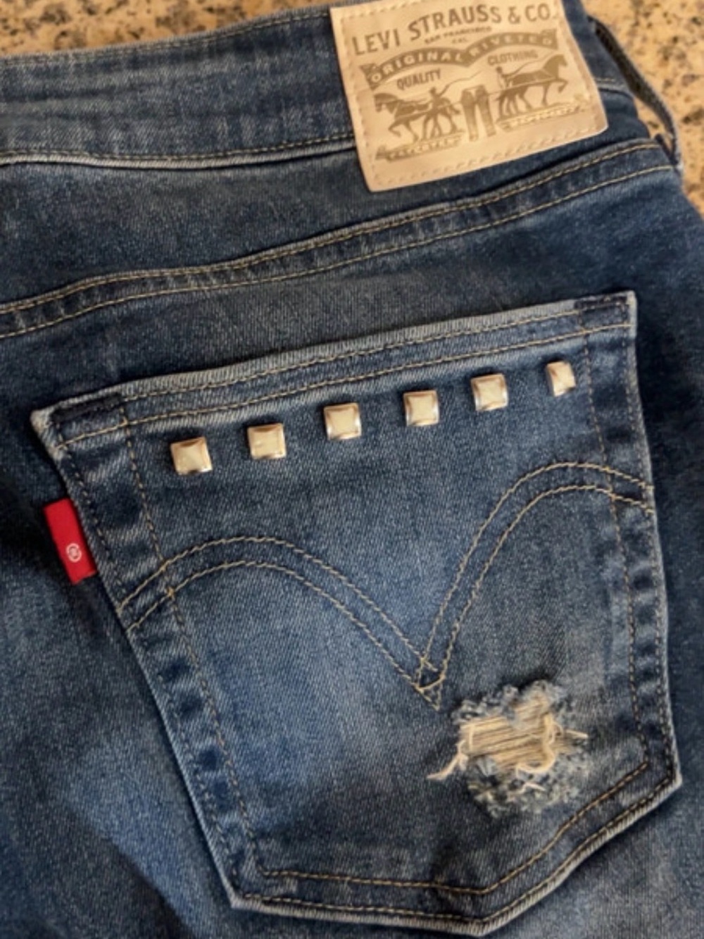 Levi's Women's Mid Blue Studded Boyfriend Skinny Jeans